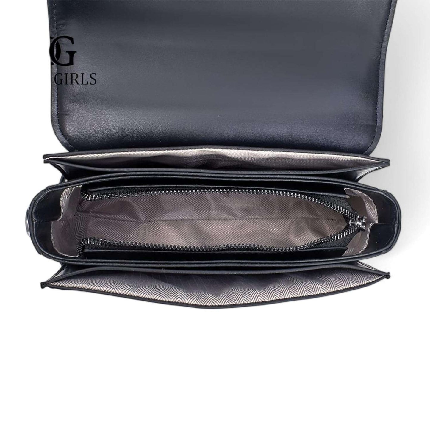 POUCHETTE Tuff Series Quilted Handbag, Black Faux Leather Satchel, Structured Sling with Adjustable Strap (White)
