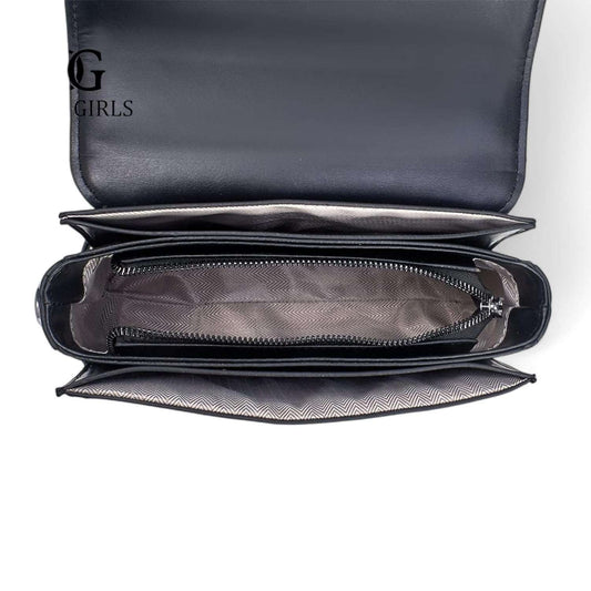 POUCHETTE Tuff Series Quilted Handbag, Black Faux Leather Satchel, Structured Sling with Adjustable Strap (White)