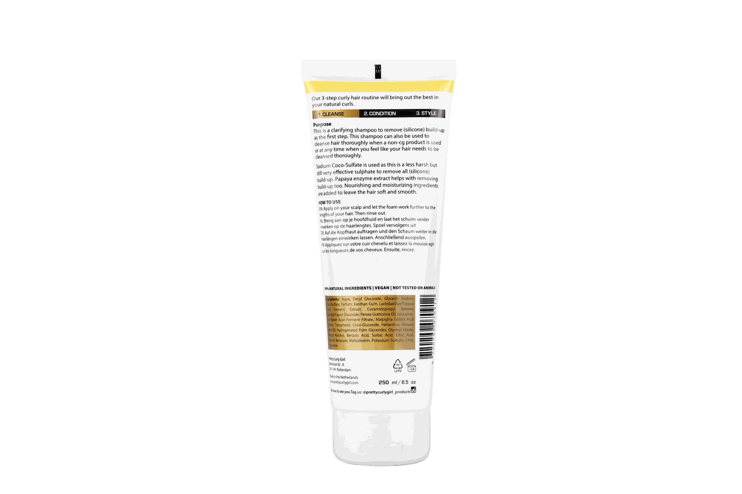 Pretty Curly Girl Reset Shampoo, Papaya and Avocado, Protein Free, 250 ml / 8.5 oz, made in the Netherlands