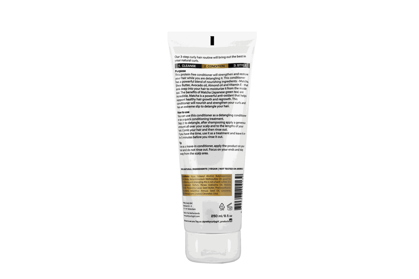 Pretty Curly Girl Bye Bye Tangles & Knots Conditioner 250 ml / 8.5 oz (Protein Free) 250 ml / 8.5 oz, made in the Netherlands
