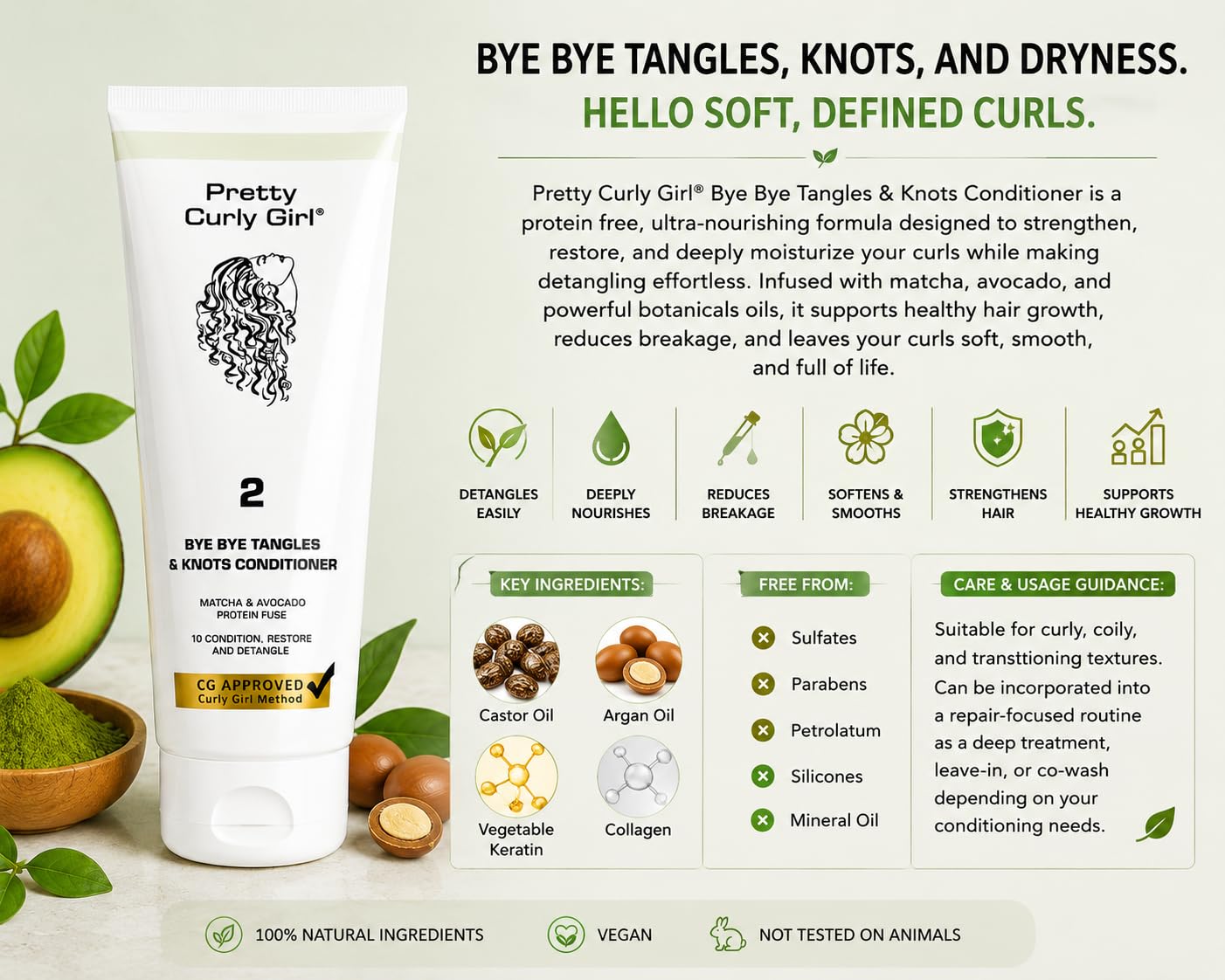 Pretty Curly Girl Bye Bye Tangles & Knots Conditioner 250 ml / 8.5 oz (Protein Free) 250 ml / 8.5 oz, made in the Netherlands