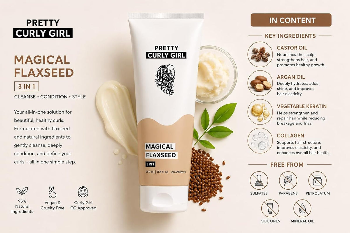 Pretty Curly Girl Magical Flaxseed Gel (Medium Hold & Curl Definition) 250 ml / 8.5 oz, made in the Netherlands