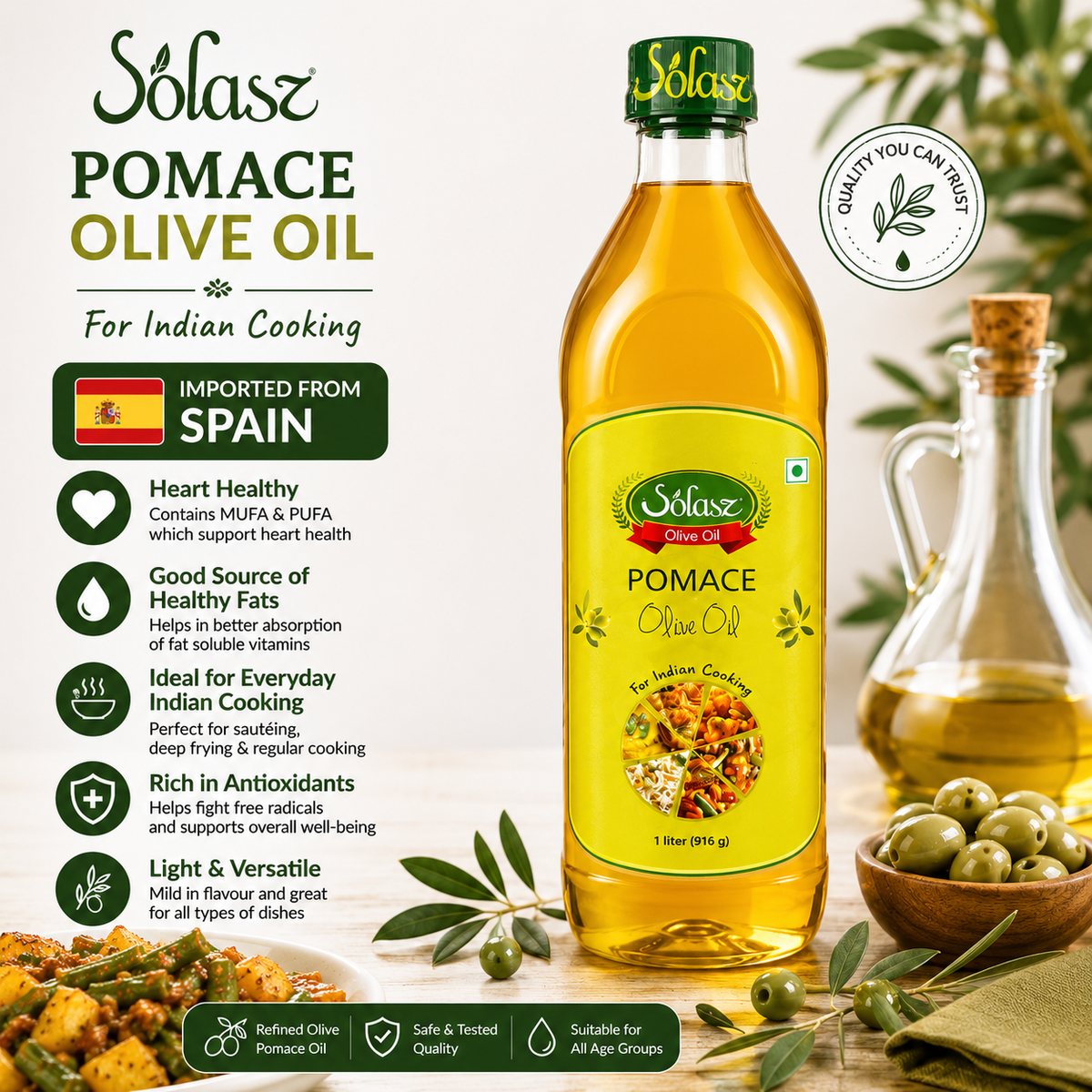 SOLASZ Pomace Olive Oil 1 Litre - Product of Spain