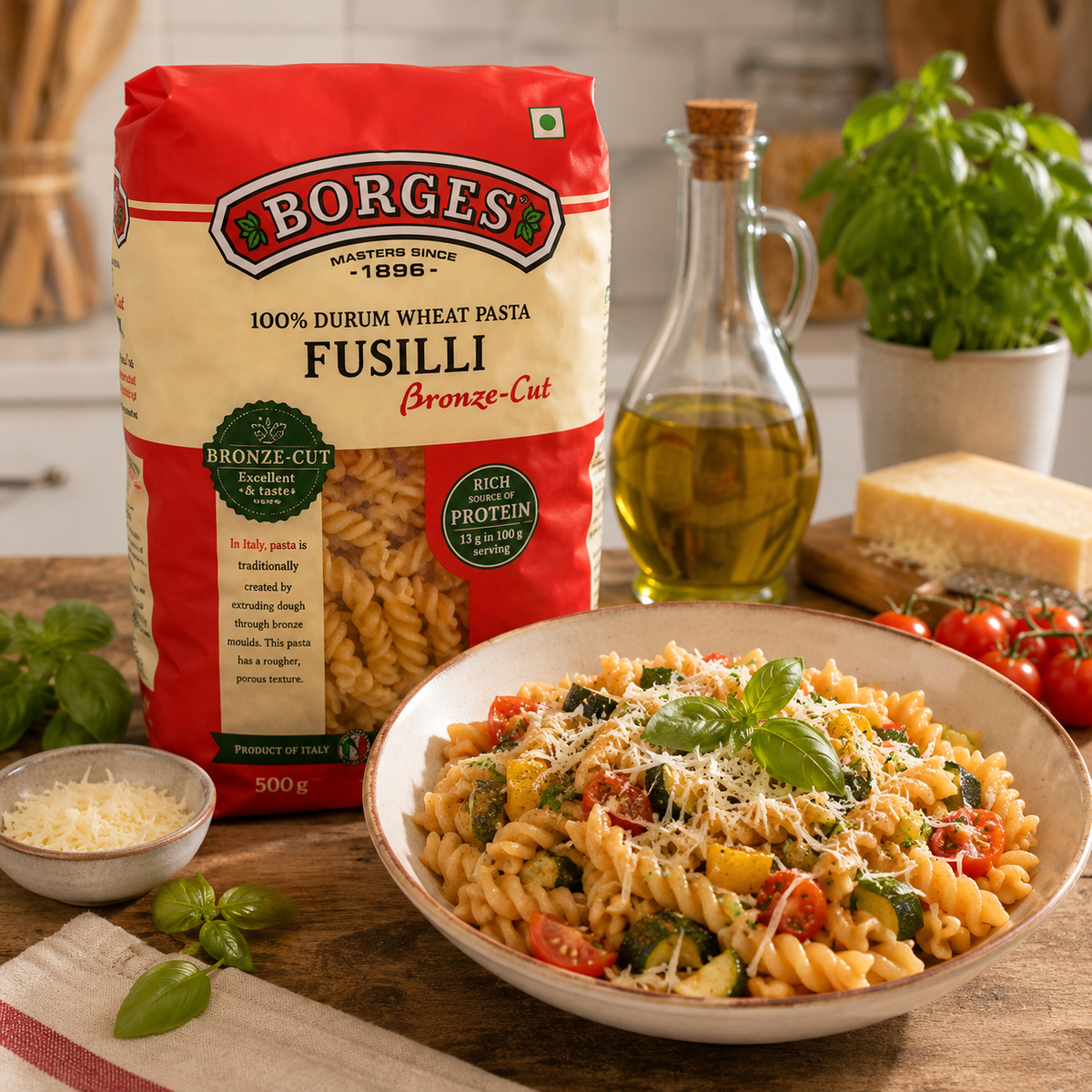 Borges Fusilli Bronze-Cut Pasta 500g – Imported from Italy