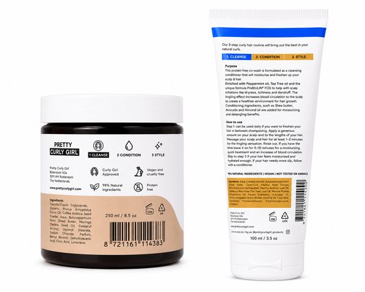 Pretty Curly Girl® Buy 1 Get 1 Curl Care Combo – Coffee Scrub Shampoo 250ml & Peppermint Fresh Co-Wash 100ml | CG Approved Curly Hair Care Set