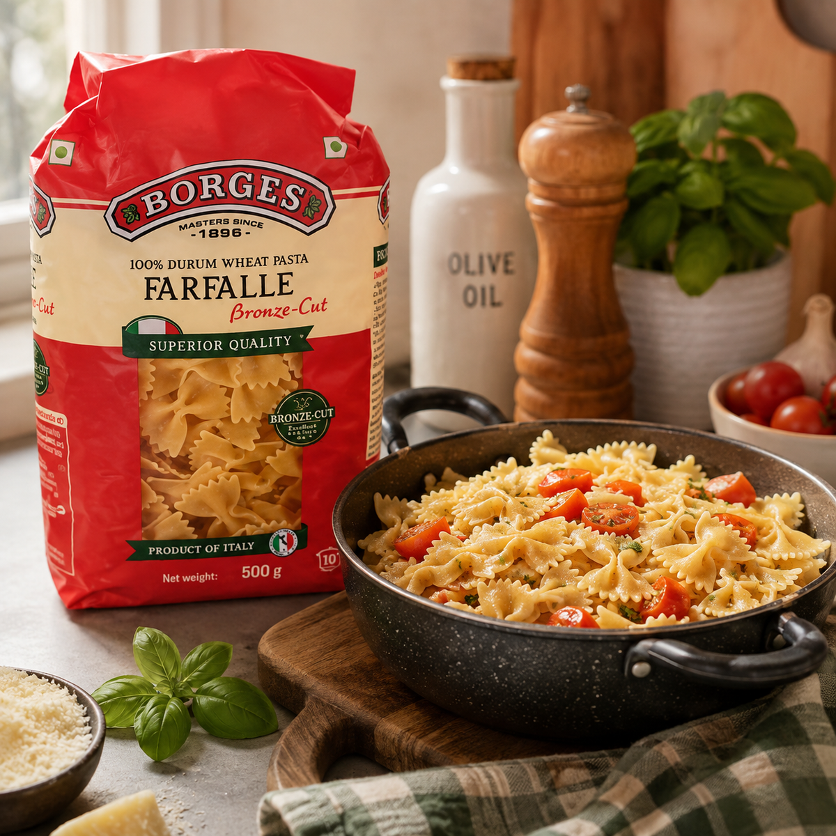 Borges Farfalle 100% Durum Wheat Pasta – Bronze-Cut, 500g | Imported from Italy