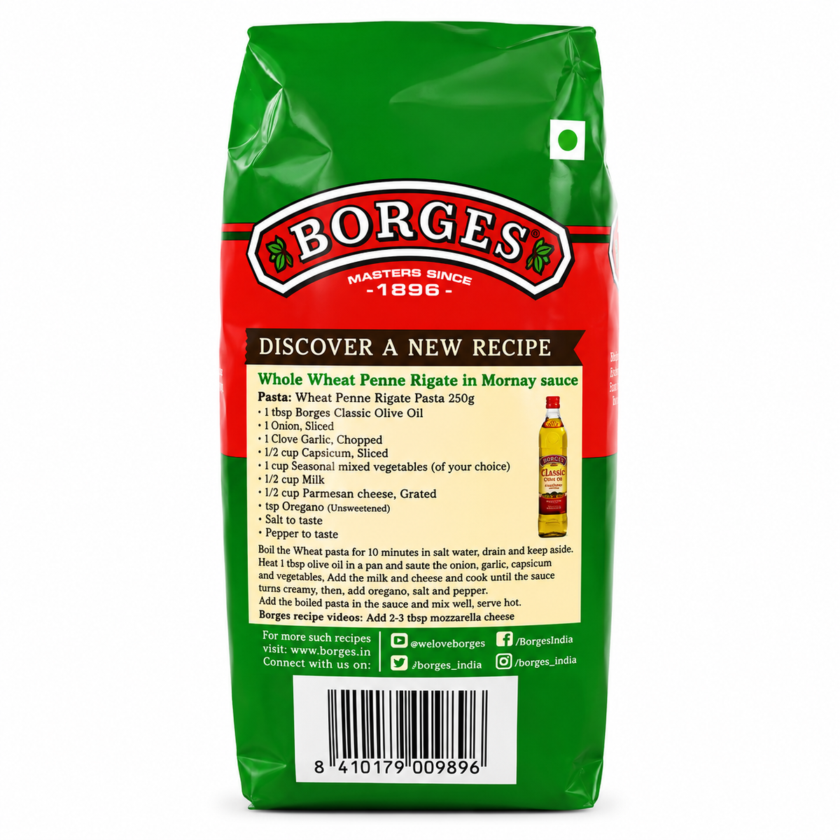 Borges Penne Rigate Whole Wheat Pasta 500g – Imported from Italy