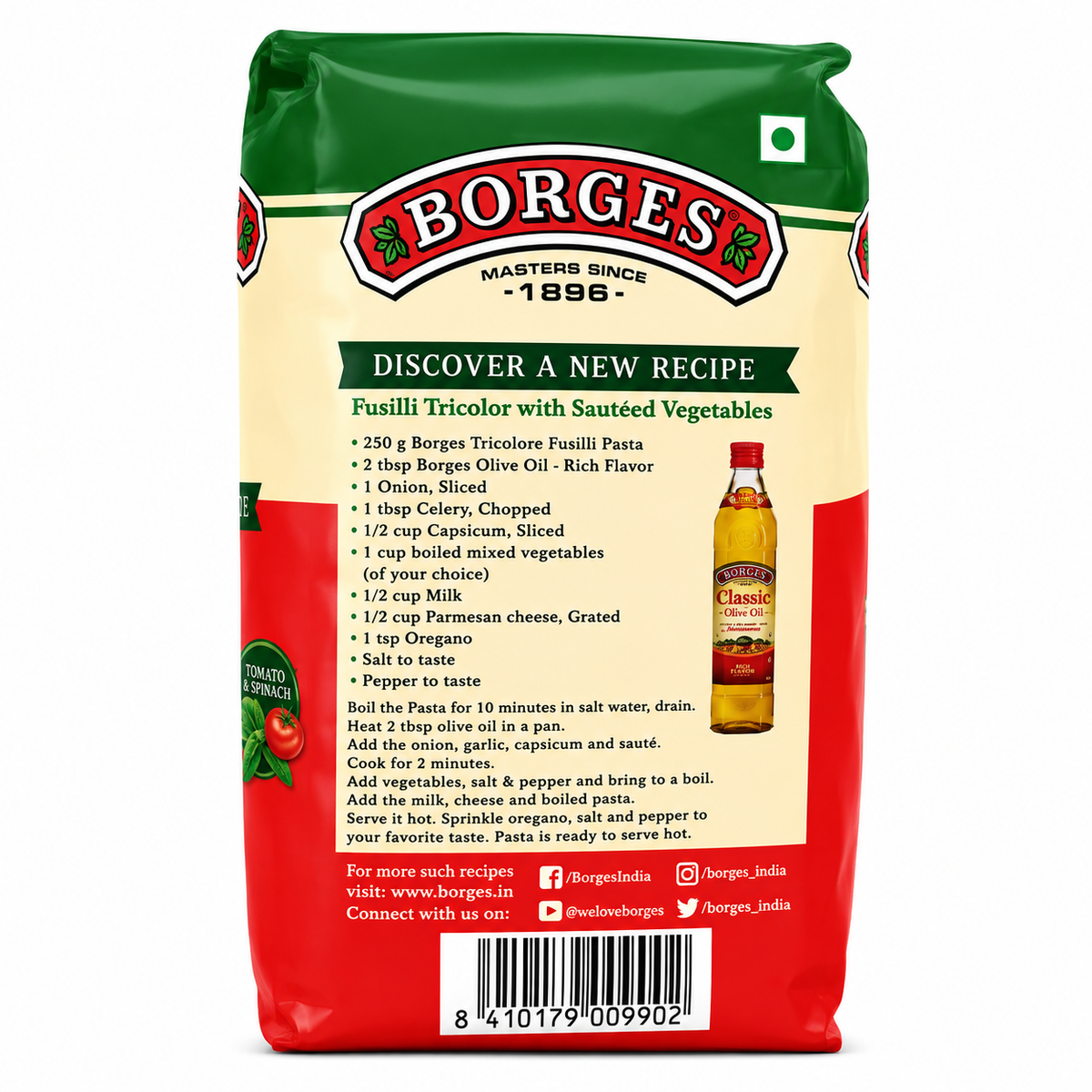 Borges Fusilli Tricolor Pasta 500g – Imported from Italy