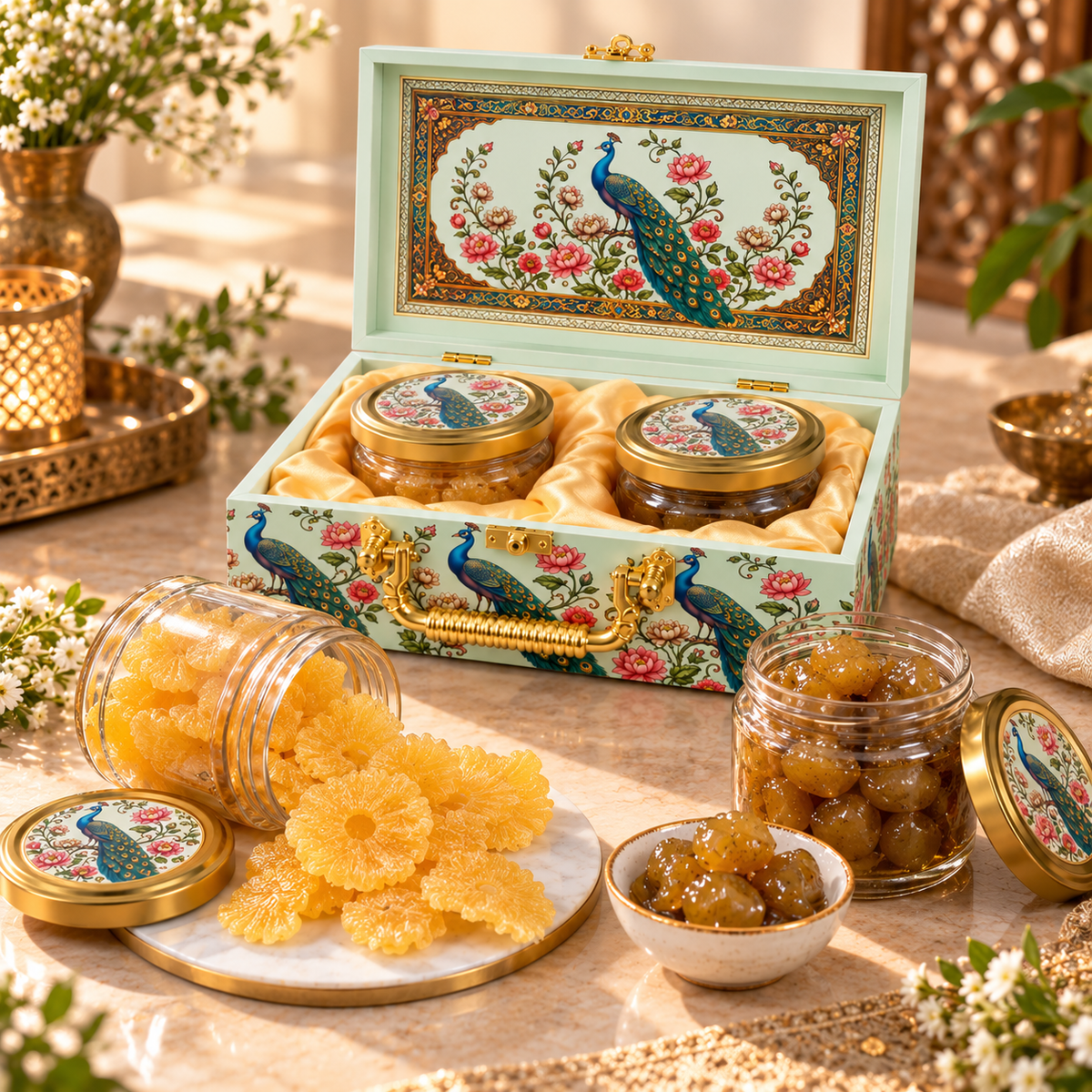 Gift Hamper with Imported Dried Fruits Box – 2 Glass Jars
