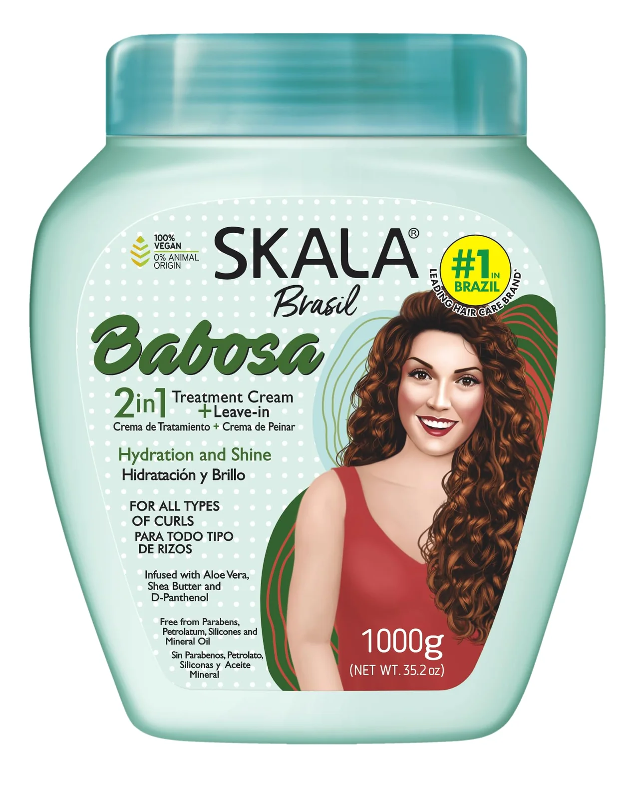 SKALA Brasil Babosa  2-in-1 Treatment Cream and Leave-in for Hydration and Shine for Curly Hair, Aloe Vera and Shea Butter 1000g