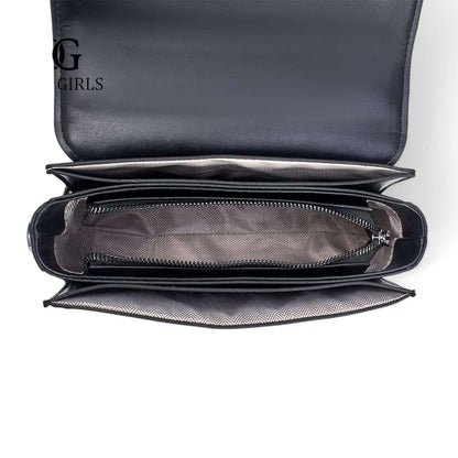 POUCHETTE Tuff Series Quilted Handbag, Black Faux Leather Satchel, Structured Sling with Adjustable Strap (White)