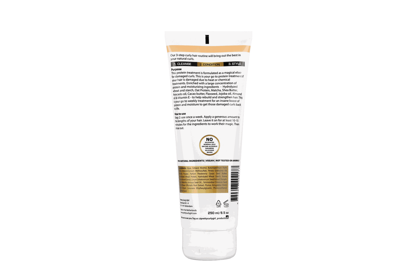 Pretty Curly Girl Intense Protein Deep Conditioner 250 ml / 8.5 oz, infused with Matcha, Avocado & Jojoba, made in the Netherlands
