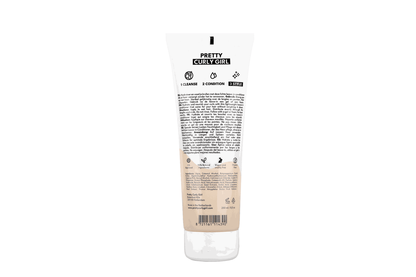 Pretty Curly Girl Extra Loving Leave-In Conditioner 250 ml / 8.5 oz, Lightweight Hydration, made in the Netherlands