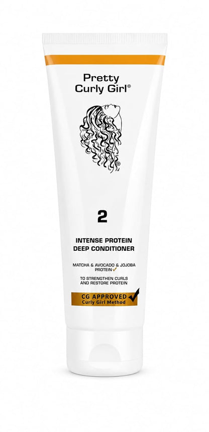 Pretty Curly Girl Intense Protein Deep Conditioner 250 ml / 8.5 oz, infused with Matcha, Avocado & Jojoba, made in the Netherlands