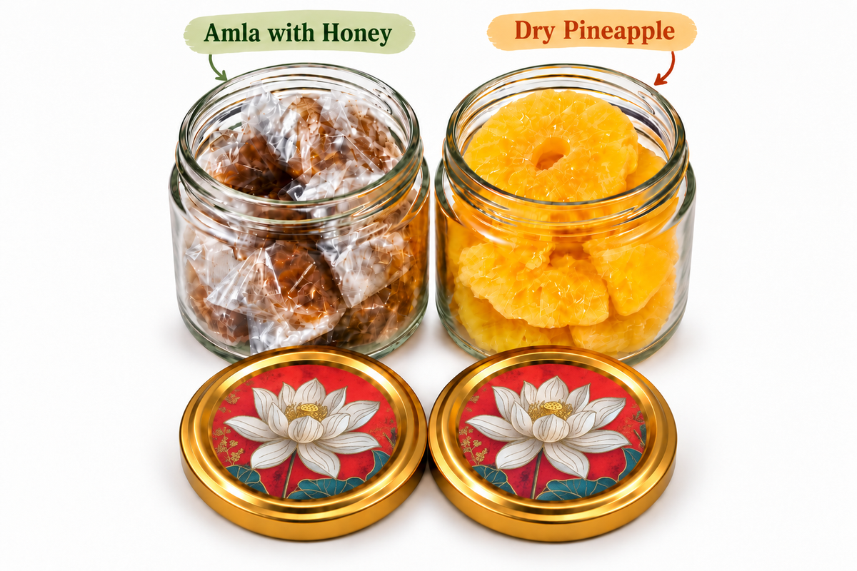 Gift Hamper with Imported Dried Fruits Box – 2 Glass Jars – (Design 7)