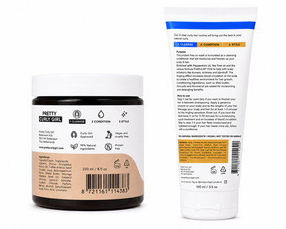 Pretty Curly Girl® Buy 1 Get 1 Curl Care Combo – Coffee Scrub Shampoo 250ml & Peppermint Fresh Co-Wash 100ml | CG Approved Curly Hair Care Set