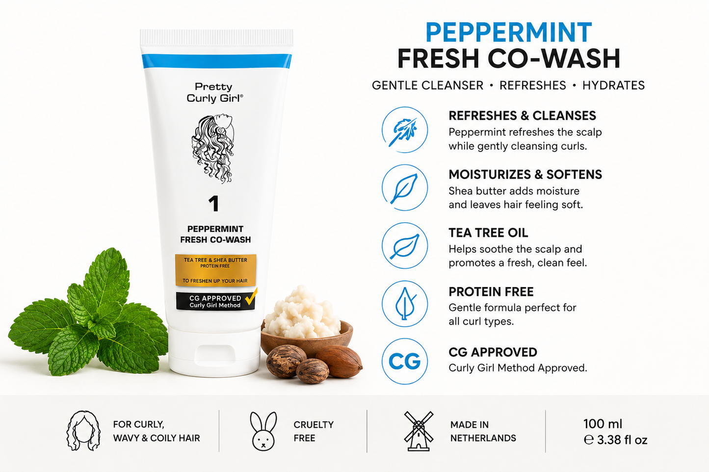 Pretty Curly Girl Peppermint Fresh Co-Wash 100ML – Protein-Free CG Approved Cleanser