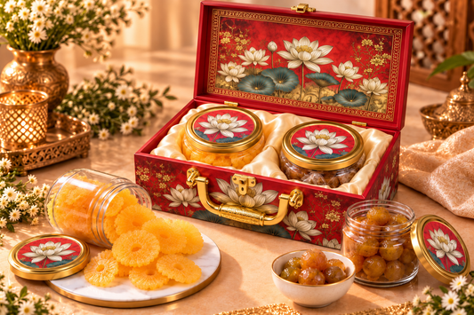 Gift Hamper with Imported Dried Fruits Box – 2 Glass Jars – (Design 7)