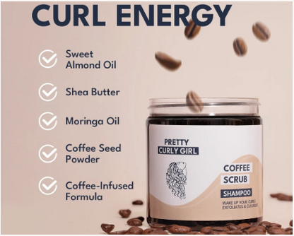 Pretty Curly Girl Coffee Scrub Shampoo, Exfoliates Scalp & Cleanses Hair, Anti-Dandruff, 250ml, Made in Netherlands